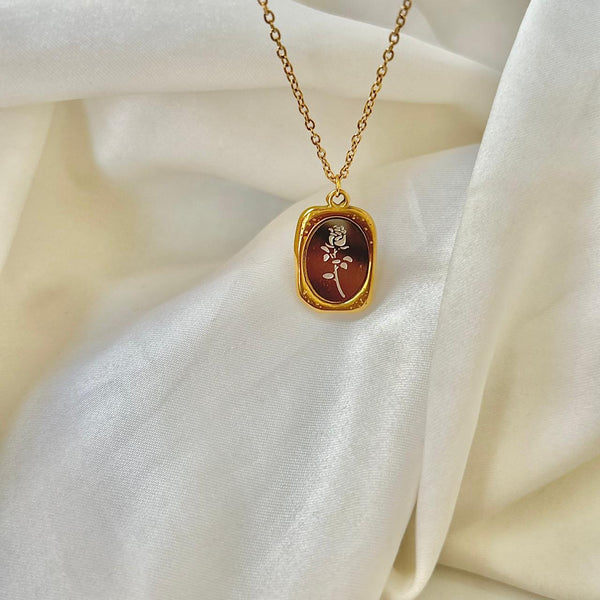 Mirror Carved Rose Pendant -18K