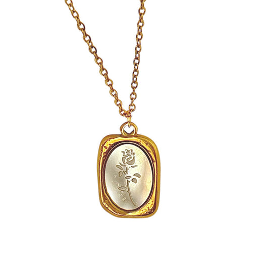 Mirror Carved Rose Pendant -18K